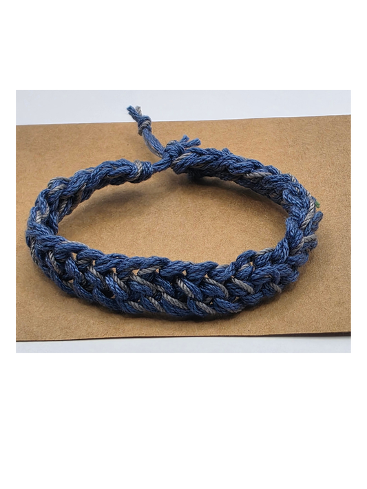Denim Blue Crocheted Adjustable Cotton Bracelet | Woven Everyday Jewelry