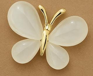 Butterfly Brooch and White Cord Wish Bracelet – Gold-Colored Crystal Pin & Heart Charm – Encouragement Gift Card