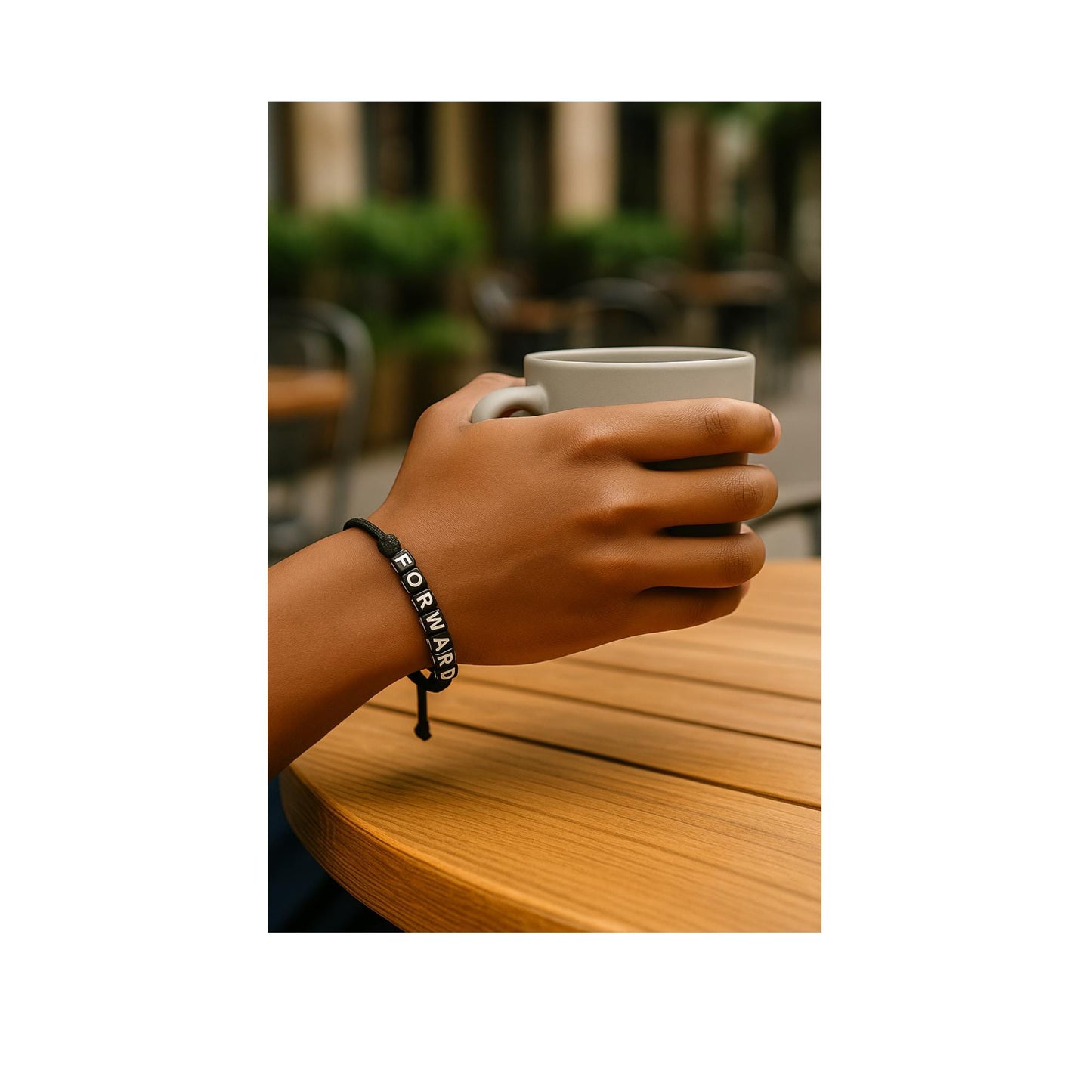 FORWARD Beaded Bracelet with Motivational Note Card – Adjustable Black Cord | SquareWonders™ Life in Transit Gift