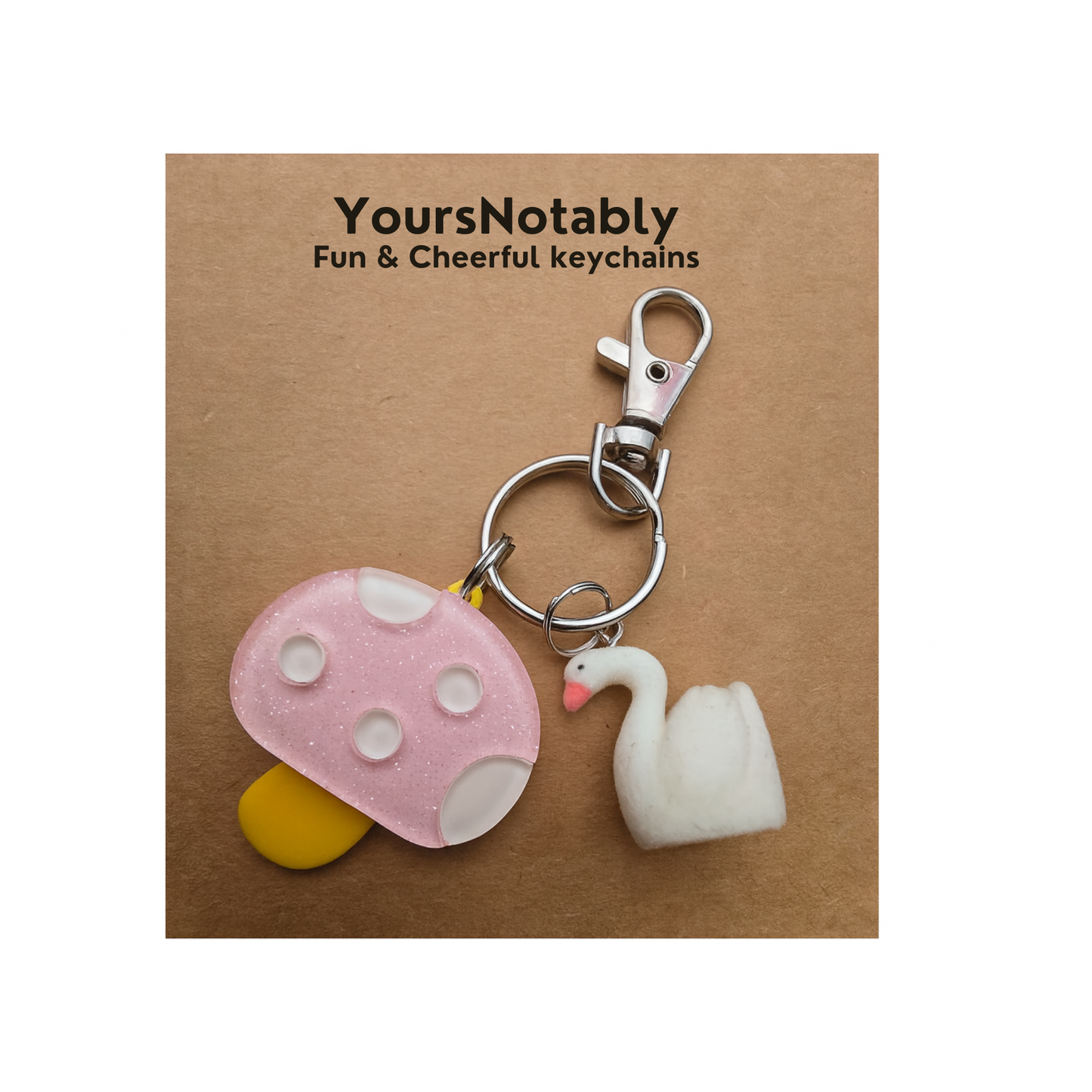 Mushroom And Swan Keychain | Bag Charm