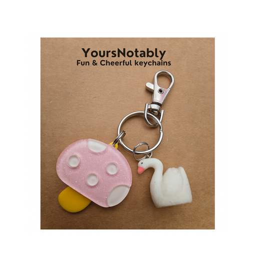 Mushroom And Swan Keychain | Bag Charm