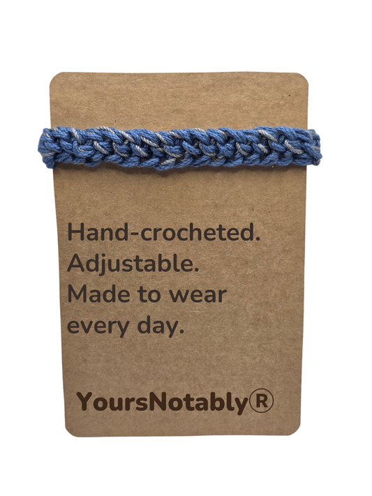 Denim Blue Crocheted Adjustable Cotton Bracelet | Woven Everyday Jewelry