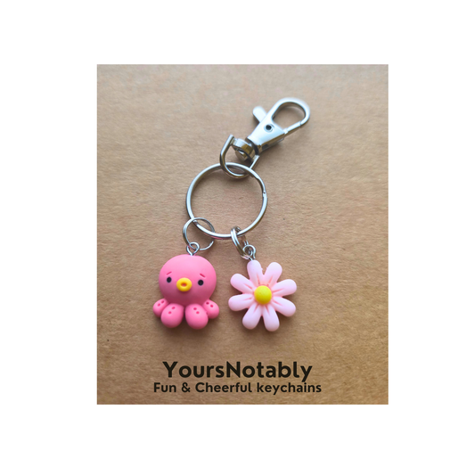Pink Octopus And Flower Bag Charm | Keychain