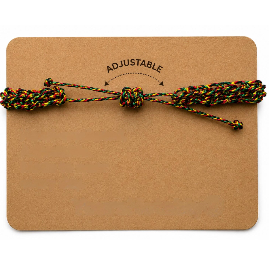 Rasta Hand Crocheted Micro Paracord Adjustable Bracelet