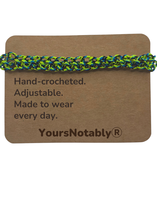 Hand Crocheted Micro Paracord Adjustable Green Colorful Bracelet
