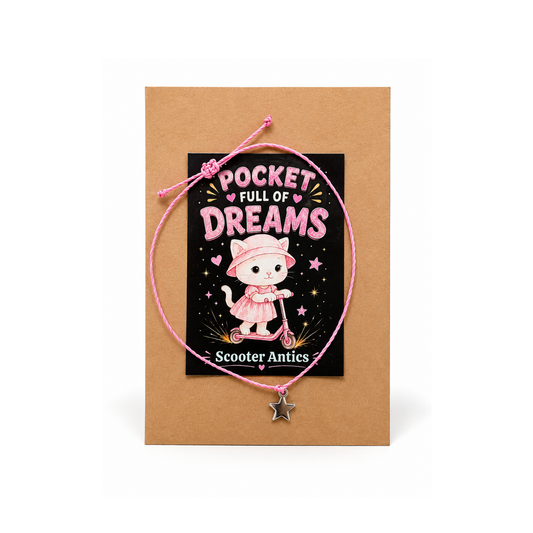 Mini Kraft Writing Journal, Kawaii Cat ZINK Sticker & Pink Wish Bracelet with Stainless Steel Star Charm