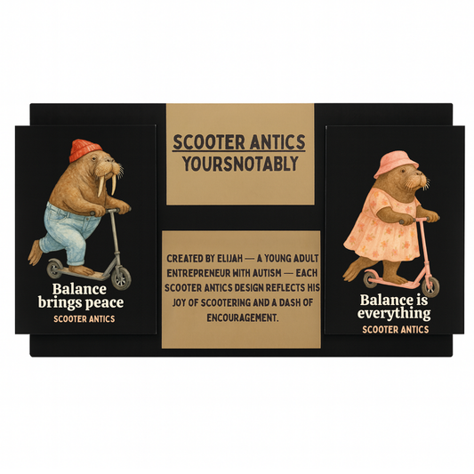 Scooter Antics Balance Duo Sticker Set Whimsical Walrus Watercolor Stickers