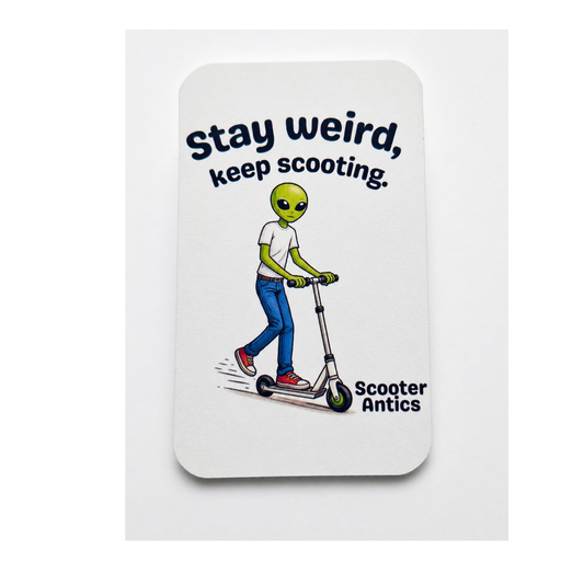 Scooter Antics Alien Stay Weird Handcrafted Laminated Pin