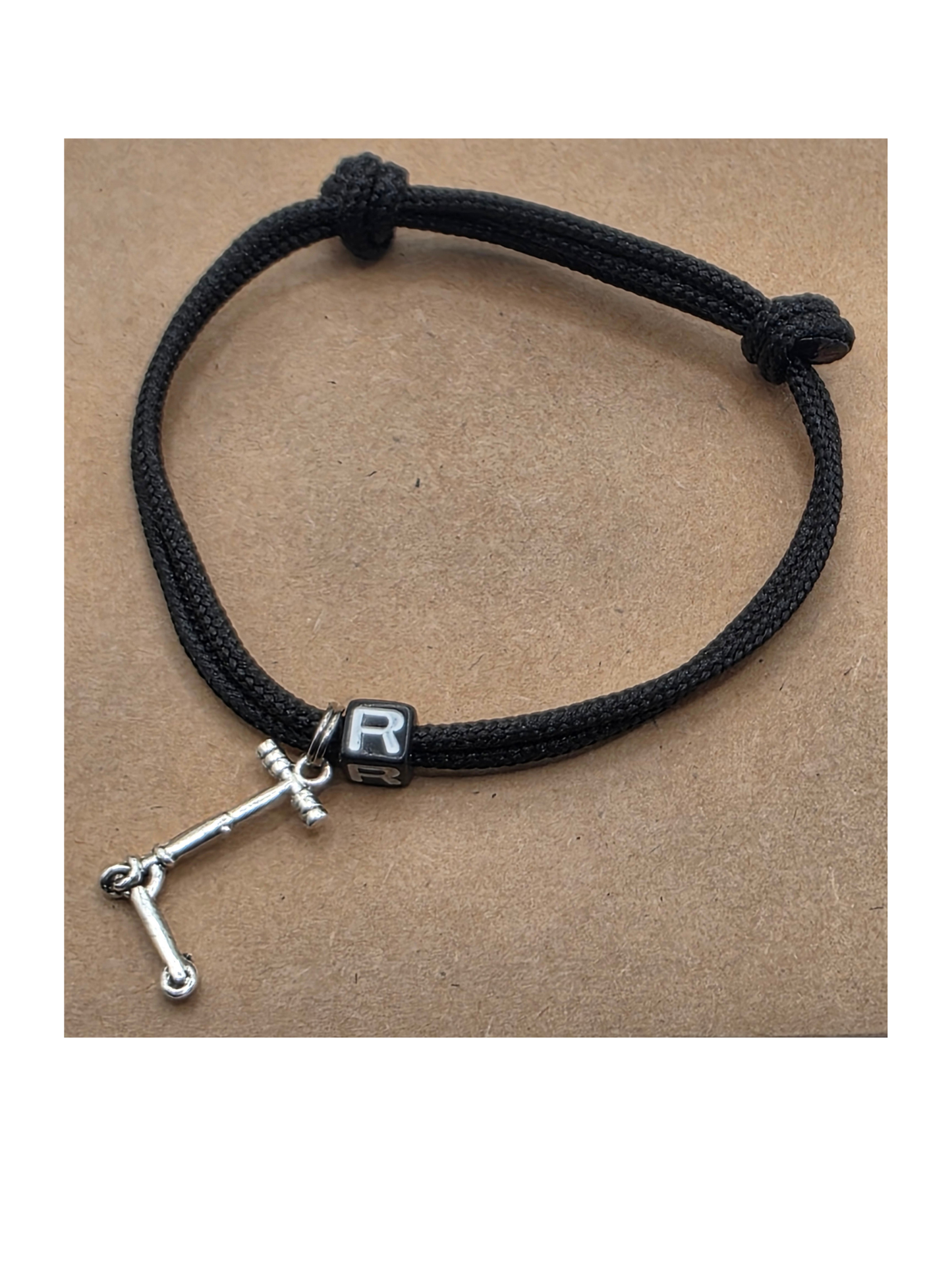 Personalized Initial Adjustable Scooter Charm Bracelet And Keep Moving Note Card