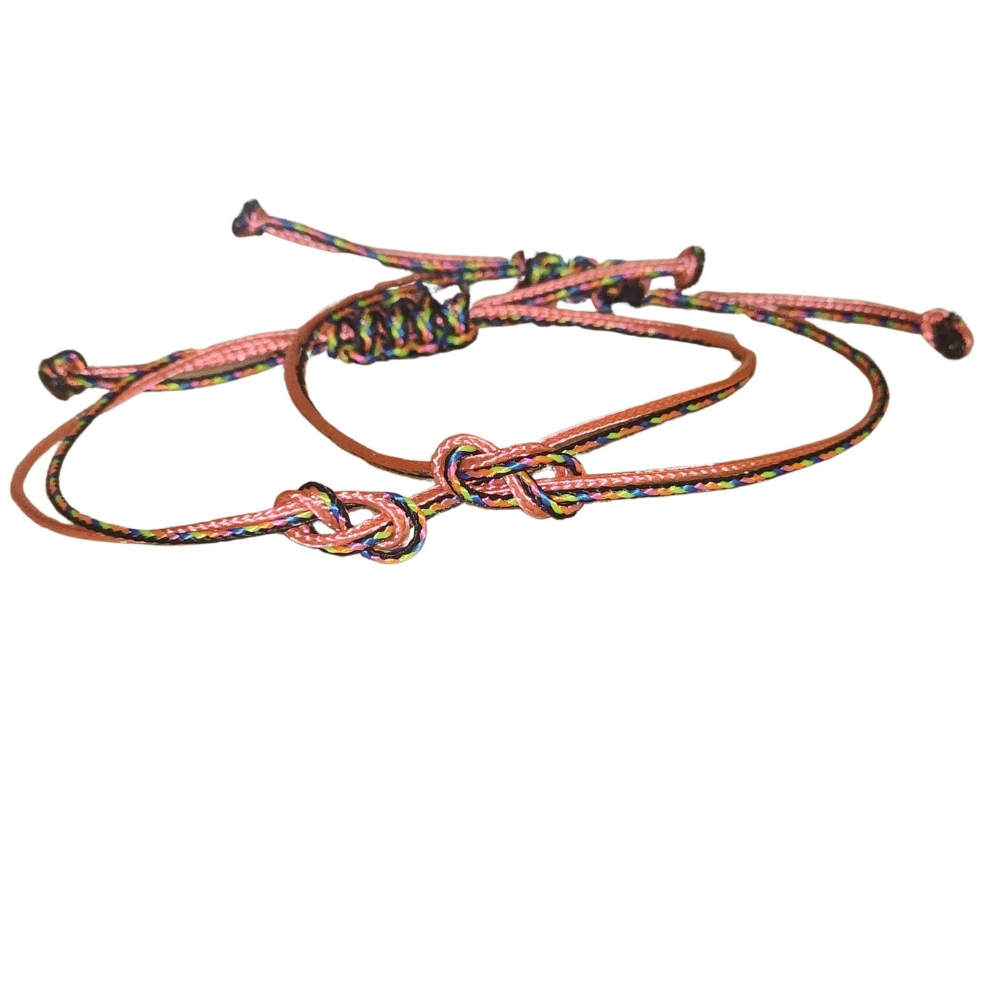Infinity Knot Paracord Bracelets - Matching Set in Pink & Rainbow with Note Cards, Mother Daughter, Sisters