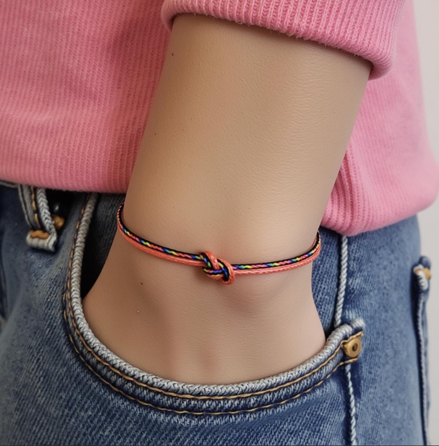 Infinity Knot Paracord Bracelets - Matching Set in Pink & Rainbow with Note Cards, Mother Daughter, Sisters