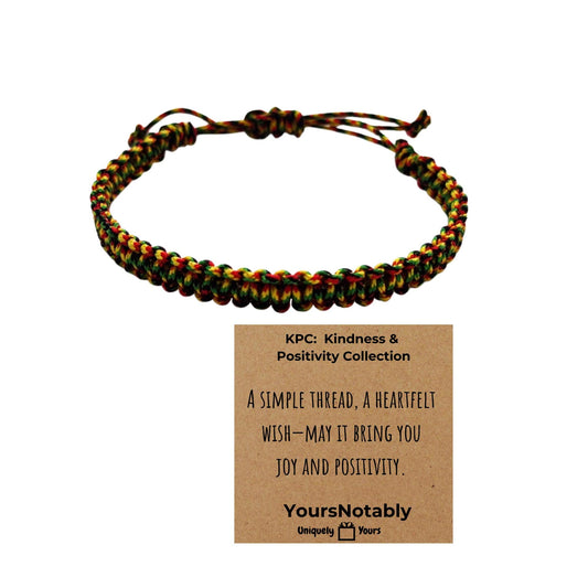 YOURSNOTABLY Rasta Woven Cord Bracelet with Positivity Note Card