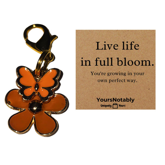 YOURSNOTABLY Live Life in Full Bloom – Flower and Butterfly Zipper Charm/Keychain