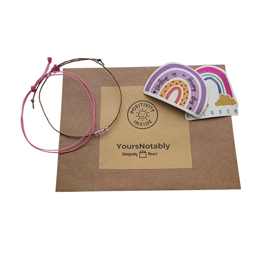 Positivity in an Envelope Pink Wish & Beaded Bracelet Gift Set with 2 Uplifting Stickers Encouragement Gift for Women, Teens, Friends