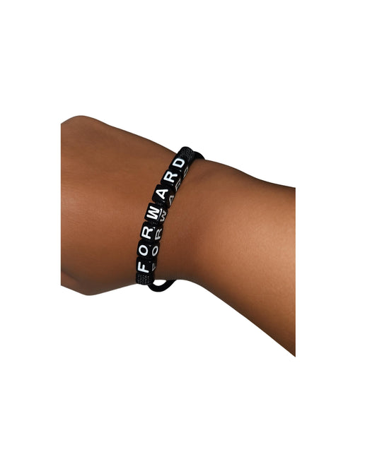 FORWARD Beaded Bracelet with Motivational Note Card – Adjustable Black Cord | SquareWonders™ Life in Transit Gift