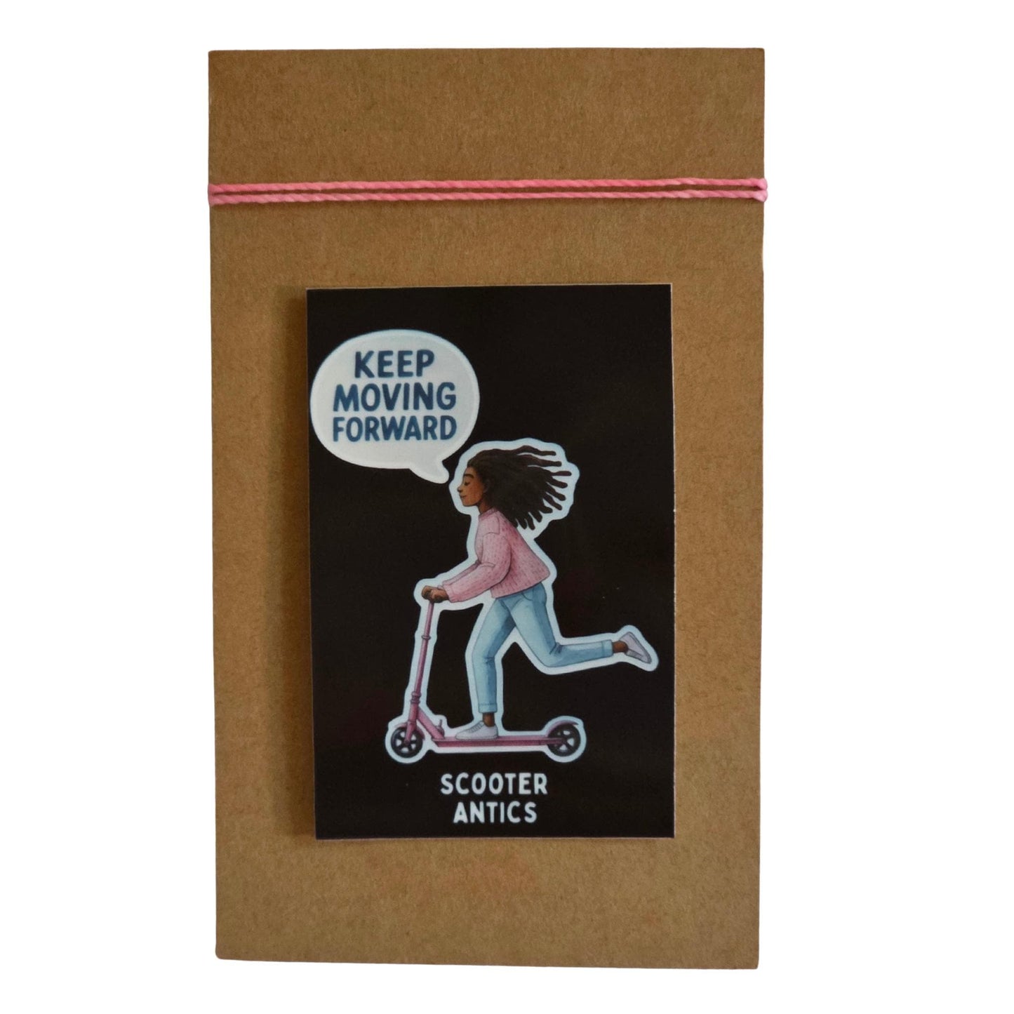 YOURSNOTABLY Scooter Antics Pink Wish Bracelet and Sticker Set – Keep Moving Forward