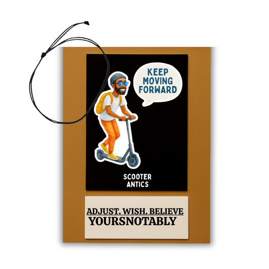 YOURSNOTABLY Scooter Antics Black Wish Adjustable Bracelet And Moving Forward Sticker