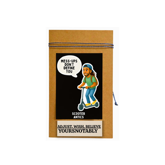 YOURSNOTABLY Scooter Antics Blue Wish Adjustable Bracelet And Mess-Ups Don't Define You Sticker