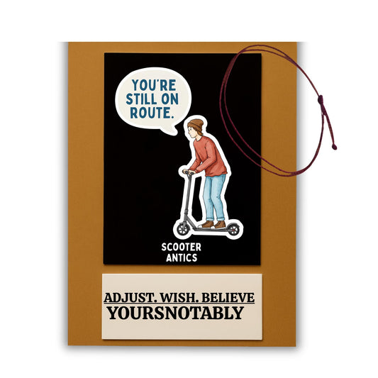 YOURSNOTABLY Scooter Antics Red Wish Adjustable Bracelet And You're Still On Route Sticker