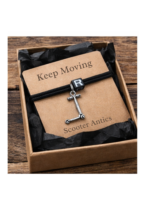 Personalized Initial Adjustable Scooter Charm Bracelet And Keep Moving Note Card
