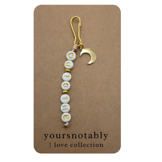To the Moon Bag Charm | Heart U Bead Clip | Gold Moon Keychain
