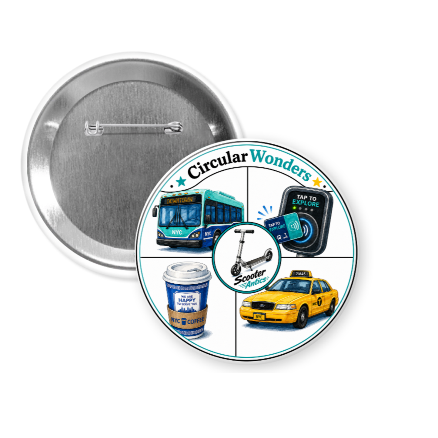 Scooter Antics™ CircularWonders™ – New York Adventures Pinback Button
