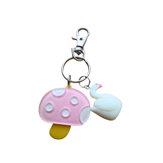 Mushroom And Swan Keychain | Bag Charm