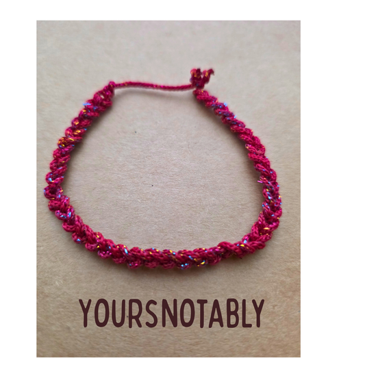 Hand-Crocheted Red Yarn Bracelet