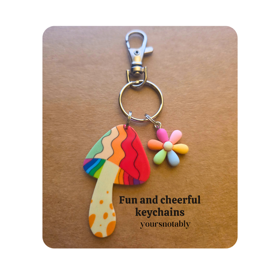 Rainbow Mushroom & Flower Keychain | Bag Charm