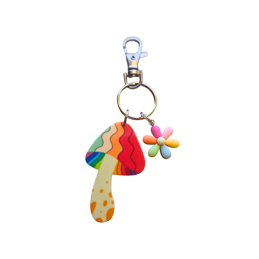 Rainbow Mushroom & Flower Keychain | Bag Charm