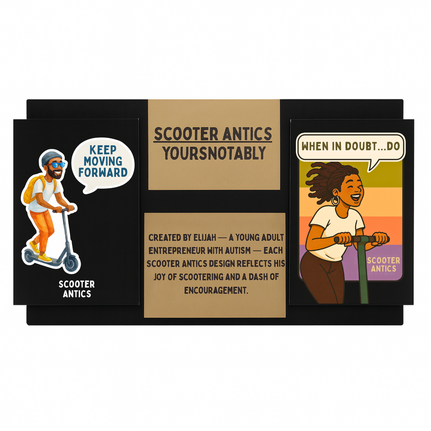 Scooter Antics Encouragement Stickers – Set of 2