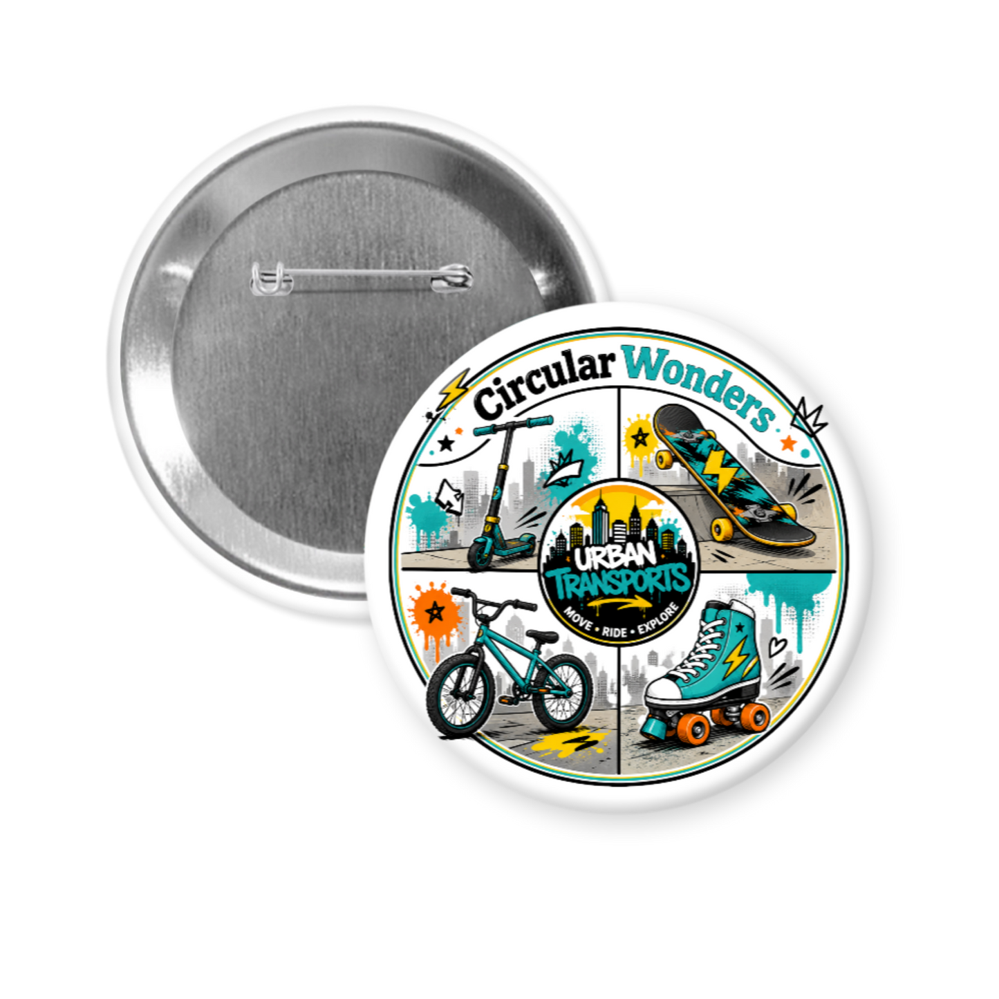 CircularWonders Urban Transports 3 inch Pinback Button or Magnet