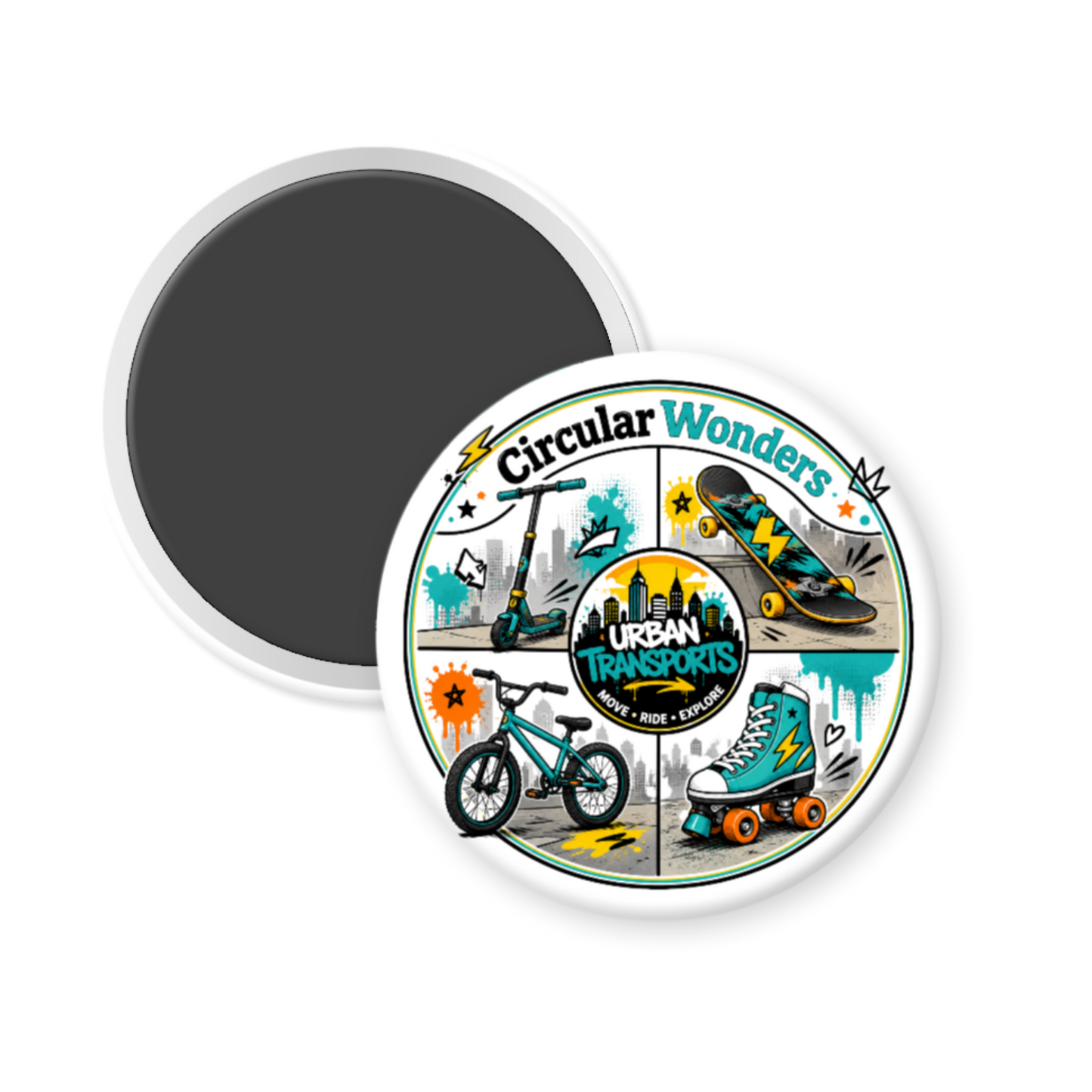 CircularWonders Urban Transports 3 inch Pinback Button or Magnet
