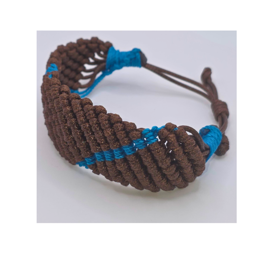 Hand-Braided Brown & Turquoise Adjustable Cord Bracelet