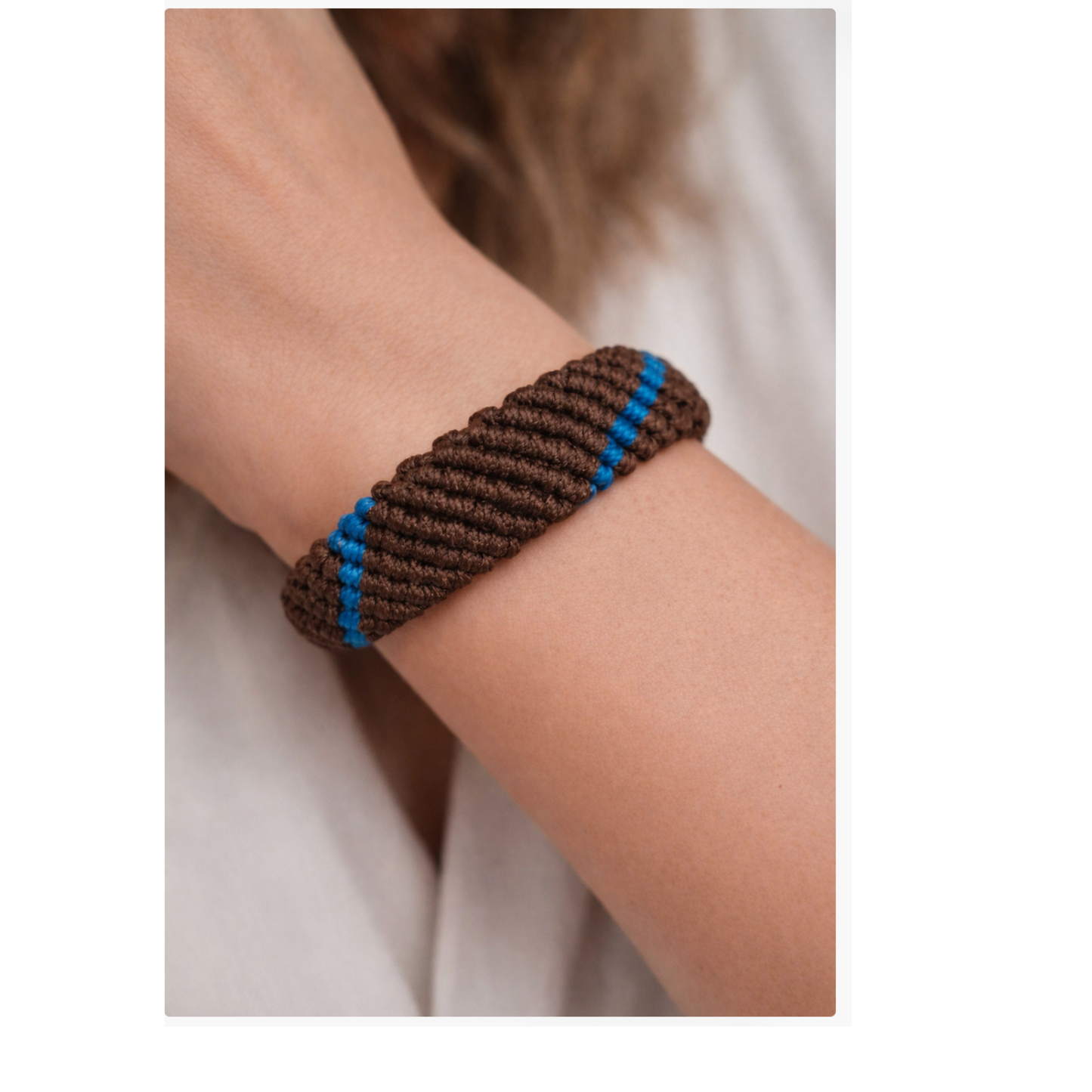 Hand-Braided Brown & Turquoise Adjustable Cord Bracelet
